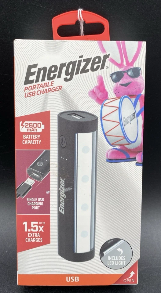 Cargador USB de batería portátil de respaldo con luz LED 2600 mAh energizador Foto 1 de 4