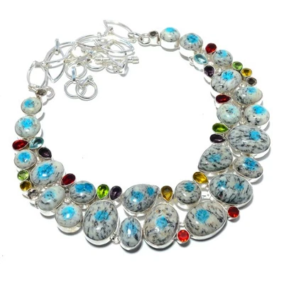 Collar K2 Azul - Azurita en Cuarzo y Multi Plata de Ley 925 17.99" T62 Foto 1 de 4