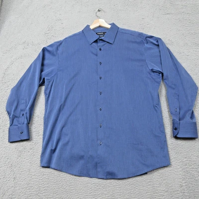 Murano Shirt Mens 17.5 34 Blue Stretch Dress Button Down Long Sleeve Micro Dot - Image 1 of 4