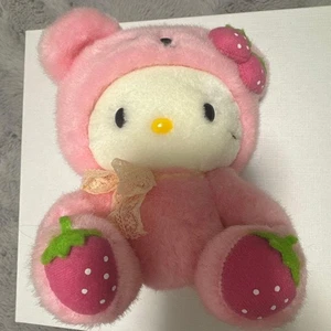 Sanrio Hello Kitty 2002 18cm Strawberry Bear Plush Costume Rare Vintage Toy - Picture 1 of 17