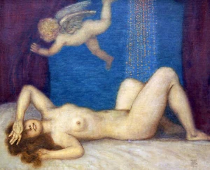 Franz von Stuck ""Danae, Goldene Dusche"" Deutsch Impressionist Truhe Blau Kunstwerk - Bild 1 von 4