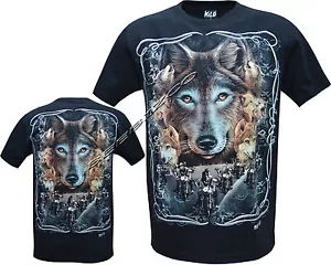 Maglietta Wolf Pack Lupi Biker Nativi Americani Indiani Bagliore Nel Buio M - XXL - Foto 1 di 3