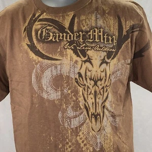 GANDER MTN WE LIVE OUTDOORS T - SHIRT BROWN SKULL GRAPHIC MENS SIZE LARGE - Picture 1 of 4