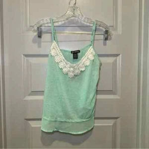 NWT Miss Chievous Mint Crochet Lace V Neck Sleeveless Tank size Large - Picture 1 of 7