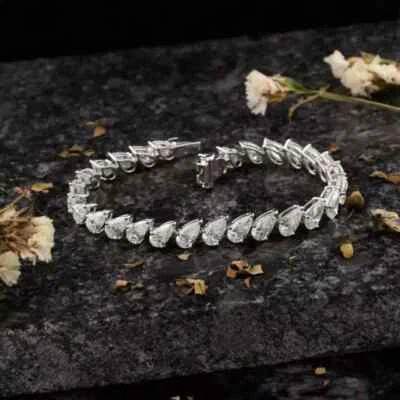 Brazalete de tenis 5 quilates corte pera diamante creado en laboratorio 7"" enchapado en oro blanco 14K Foto 1 de 4
