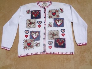 Heirloom Embroidered Love Floral Cardigan Sweater Large - Picture 1 of 8