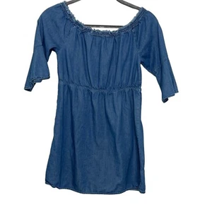 Justice Dress Girls Size 12 Kids Blue Chambray Denim Flare Bell Sleeve Casual - Picture 1 of 10