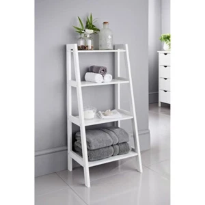 White 4 Tier Wooden Ladder Shelf Bathroom Storage Unit Organizer Display Rack - Imagen 1 de 8