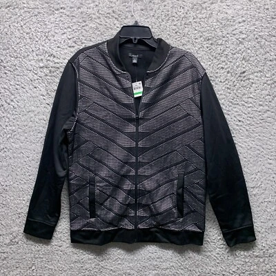 Alfani 夹克男式黑色白色大号全拉链毛衣夹克羊毛衬里 — 第 1/4 张图片