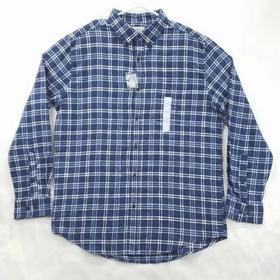 NWOT Croft & Barrow Shirt Mens Large Blue White Plaid Flannel Cotton Button-Down - Image 1 of 4