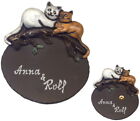 Katze-Katzenpaar-Keramik-145 x160 mm-Ton-Türschild-Klingel-Namen-Schild-mit Text