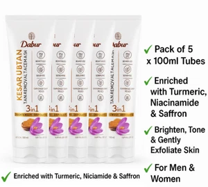 Dabur Kesar Ubtan Face Wash 100ml x 5 | Tan Dark Spot Cleanser | Herbal Glow - Picture 1 of 8