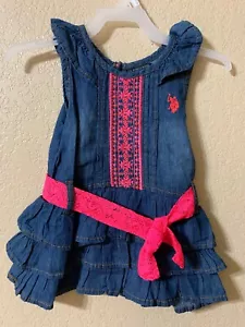 US Polo Assn Toddler Girl 18M Blue Denim & Lace Sleeveless Dress with Bottom New - Picture 1 of 6