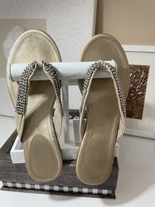 Women Gold Leather Rhinestone Strap Detail Sandals made in Brazil US 9.5 - Picture 1 of 5