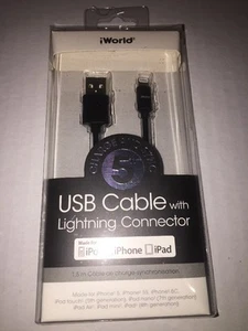 Brand New- iWorld 5ft MFI Lightning Connector For iPhone (BLACK) MFI Certified - Picture 1 of 3
