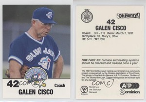 1991 Toronto Blue Jays Fire Safety Galen Cisco