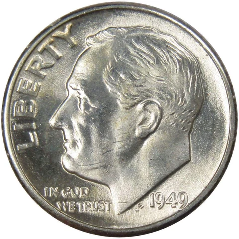 1949 Roosevelt Dime BU Uncirculated Mint State 90% Silver 10c US Coin Cover