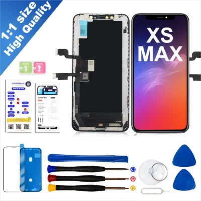 LMQ ECRAN COMPLET POUR IPHONE XS MAX OLED LCD NOIR VITRE TACTILE + VERRE TREMPE - Photo 1/4