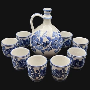 Vtg J Graf Stoob Austria Handmade Handarbeit Pottery Pitcher Wine Jug 8 Cup Set - Picture 1 of 20