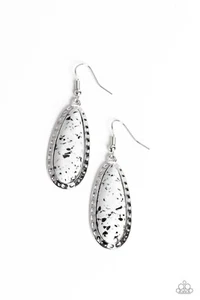 Paparazzi TEARDROP-Dead Dynasty - White w/ Black Speckles Stone- Earrings - Picture 1 of 2
