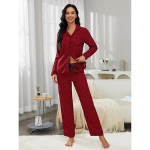 New Luxurious Red and Black Checked Ladies Pyjama Set for Cosy Evenings - Picture 1 of 5