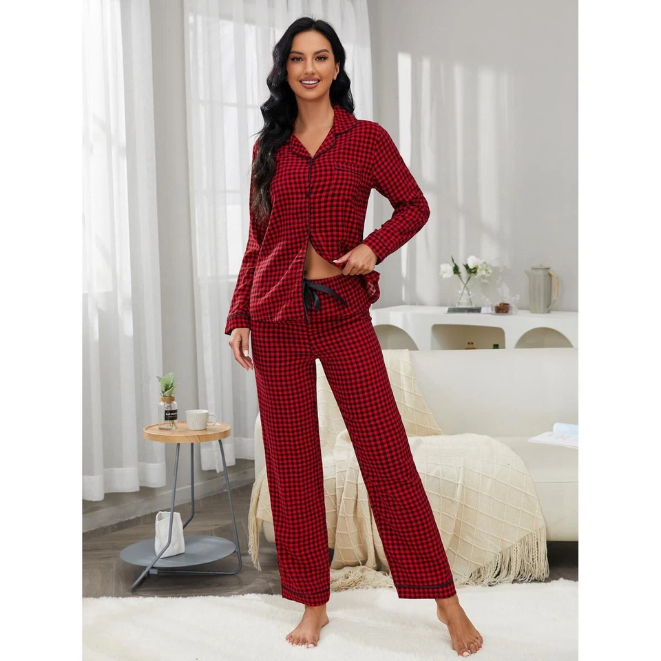 New Luxurious Red and Black Checked Ladies Pyjama Set for Cosy Evenings - Image 1 of 4