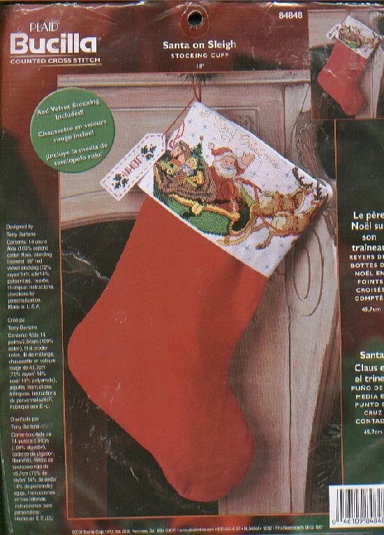 Bucilla Stiefel-Stickpackung  " Santa on Sleigh "  in Kreuzstich - Bild 1 von 1