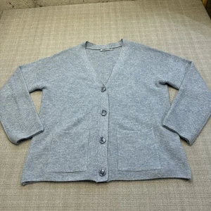 In Cashmere Cardigan Sweater XL Blue 100% Cashmere Soft Knit Boxy Preppy Costal - Picture 1 of 8