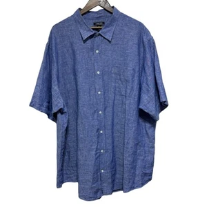 Lands End Shirt Mens 3XL 19 Blue Linen Short Sleeve Button Front Traditional Fit - Picture 1 of 9