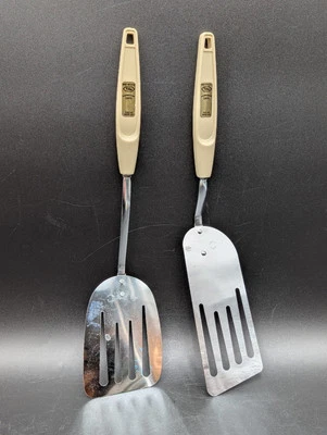 PAIR VTG Foley Slotted Spatula Chrome Plated Blade Cream Handle USA 13” Flipper - Image 1 of 4