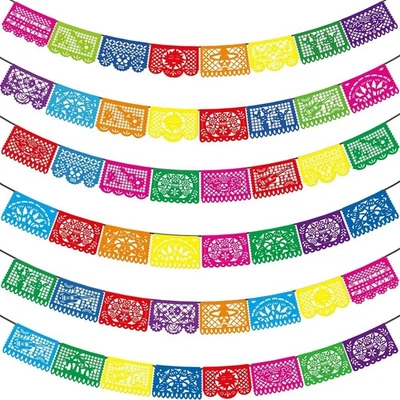 Mexican Party Decorations - 6PCS Papel Picado Banners for Cinco de Mayo  Dia - Image 1 of 4