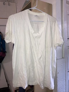 vtg 70s 80s white MADE IN USA blank V Neck T Shirt Men Large Rare John Henry - Picture 1 of 5