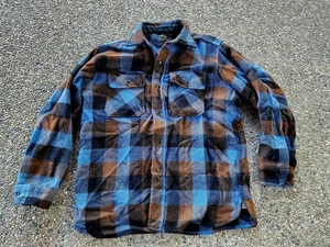 Vintage 60s King Kole Flannel Shirt Men Medium Blue Buffalo Plaid Wool  - Picture 1 of 6