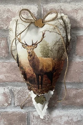 Deko Herz  Herbst Hirsch  / Landhaus~~ähnlich Tilda - Bild 1 von 2