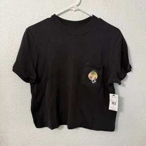 Volcom Black Short Sleeve Tropical Coconut Graphic Crop T-Shirt Women Size M NWT - Picture 1 of 9