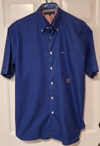 Tommy Hilfiger Men's Medium SS Button-Down Casual Shirt Navy Blue White Stitch - Picture 1 of 10