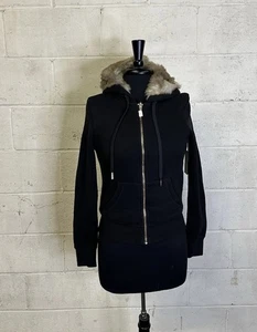 Juicy Couture Black Label Fur Hoodie Deadstock Zip Up Black Y2K 2000s Mcbling - Picture 1 of 10