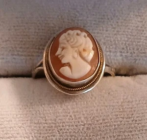 Antique 800 Sterling Cameo Ring Size 5.5 Shell Figural Woman - Picture 1 of 10