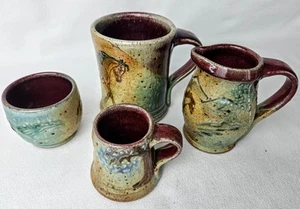 4 Piece Winchester Studio Pottery Iowa Horse Equestrian Theme Mug Cup Creamer - Imagen 1 de 24
