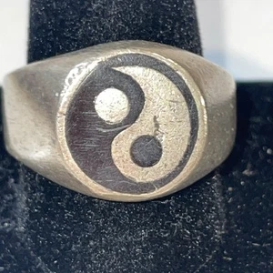 Men’s Ying Yang 925 Ring Black And Silver Size 12 - Picture 1 of 13