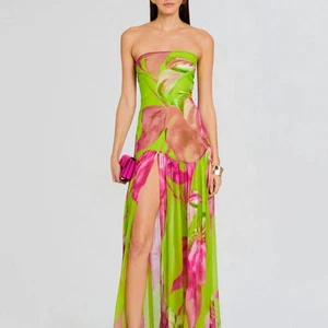 RETROFETE Strapless Pink Green Silk Chiffon Marisol Maxi Dress Size M - Picture 1 of 6