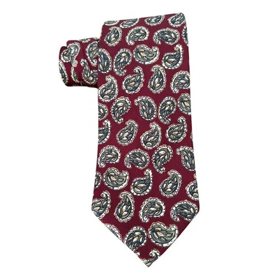 Corbata de seda informal de negocios de cachemira borgoña vintage Lands' End para hombre Foto 1 de 4