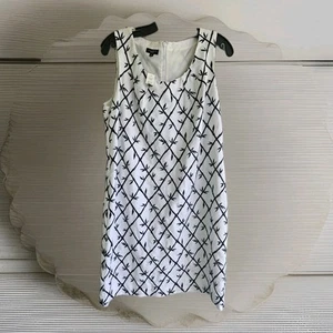 Talbots White & Black Linen Blend Lined Sleeveless Dress 14P Embroidered - Picture 1 of 5