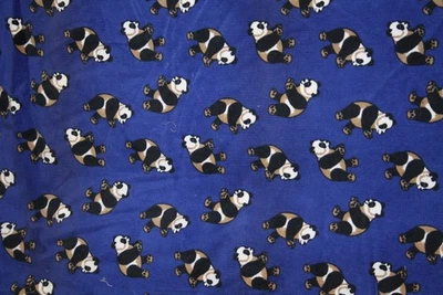 PANDA BEARS  ON BLUE CORDUROY - 100% COTTON FABRIC - Image 1 of 4