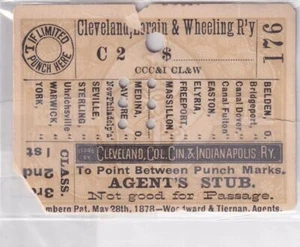 1884 Cleveland, Lorain & Wheeling Railway - Medina, Ohio Ticket Stub - Bild 1 von 1
