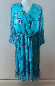 Aqua Green Floral Occasion Dress Size 22-24 - Yumi - Picture 1 of 6