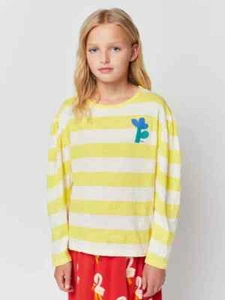BOBO CHOSES GIRLS TEE T SHIRT TOP YELLOW STRIPE GATHERED LONG SLEEVE FLOWER 8-9 - Picture 1 of 9