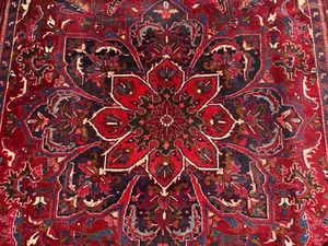 8x10 VINTAGE HERIZ RUG handmade oriental handwoven ANTIQUE geometric red 7x10 ft - Picture 1 of 24