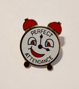 Perfect Attendance Smiling Alarm Clock Novelty Lapel Tack Pin - Bild 1 von 5