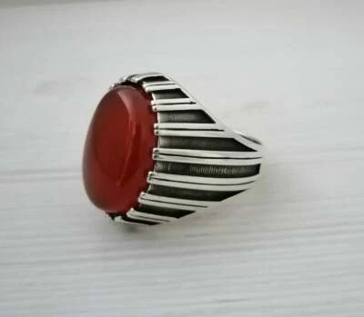 Anillo de ónix rojo para hombre de plata de ley 925 piedra roja declaración anillo turco para hombre   Foto 1 de 4